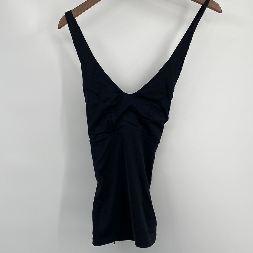 Athleta V neck Tank Top Black Lace Up Back Large